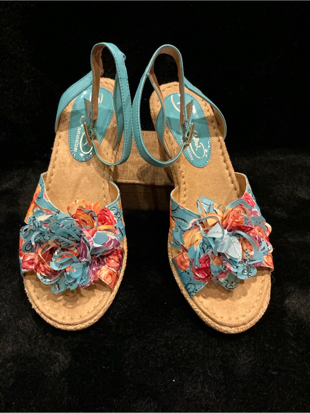 Naturalizer Teal Floral Slingback Sandals With Wedge Heel Size 8